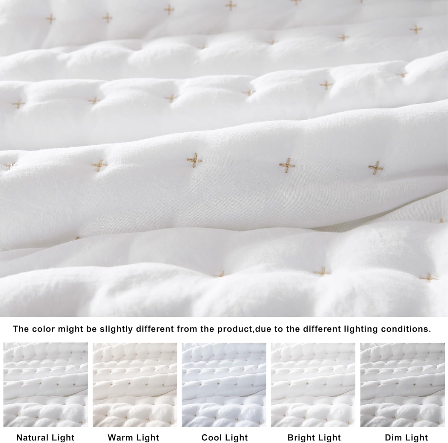WDCOZY White Queen Quilt Bedding Set with Pillow Shams