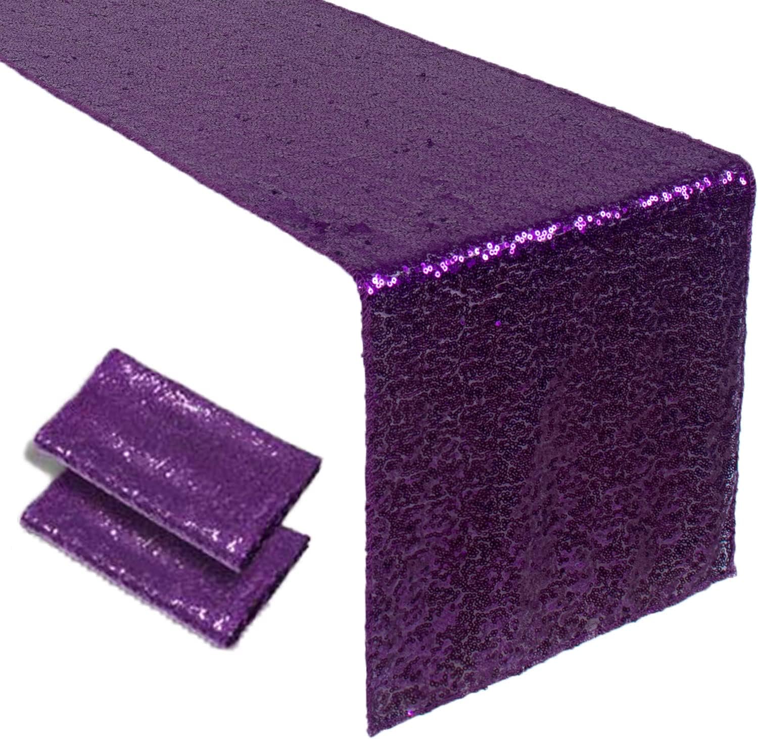 Sparkling Sequin Table Runner 12x120 Inches - 2 Pack Purple