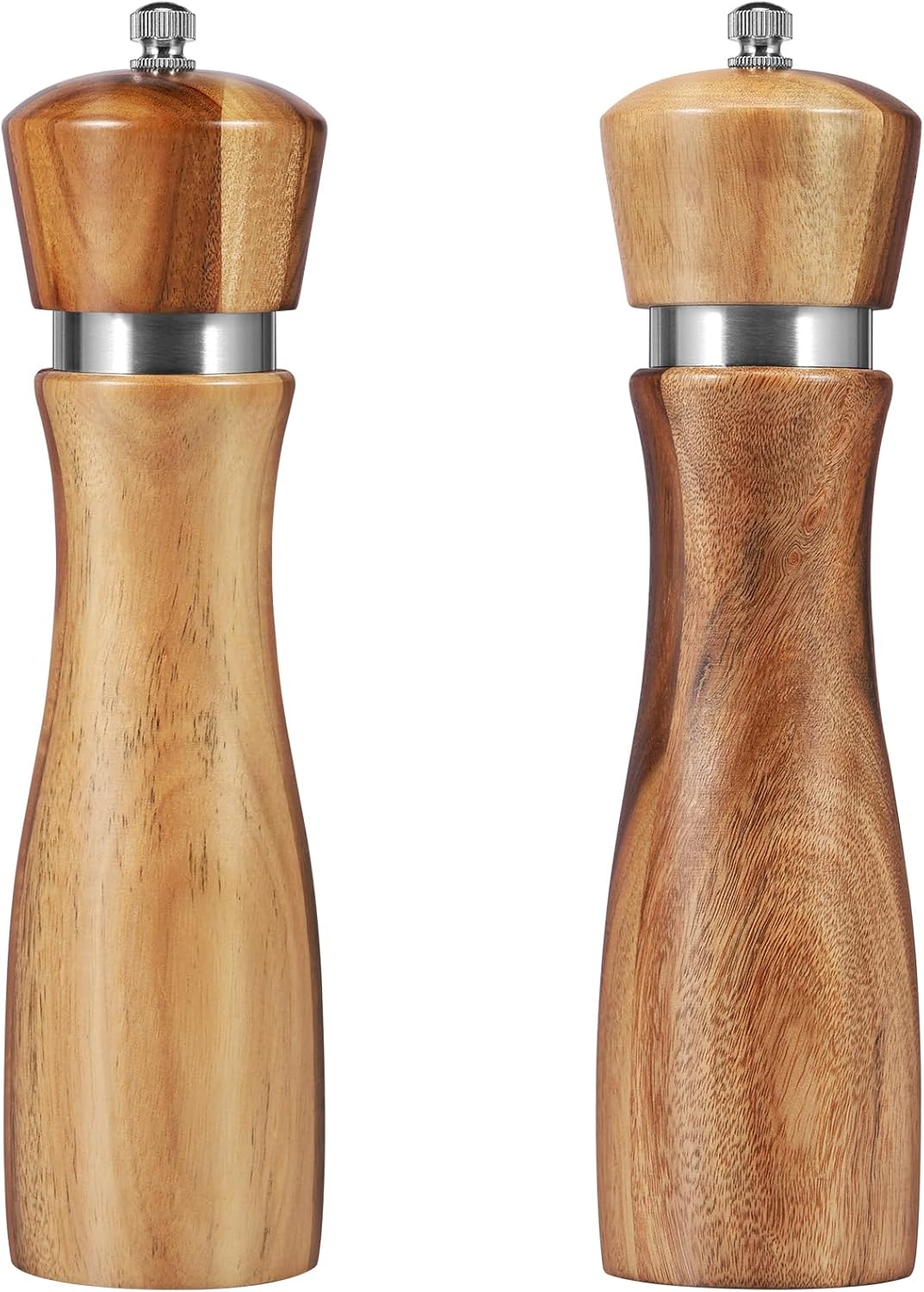 2Pcs Wood Salt and Pepper Grinder Set with Adjustable Coarseness
