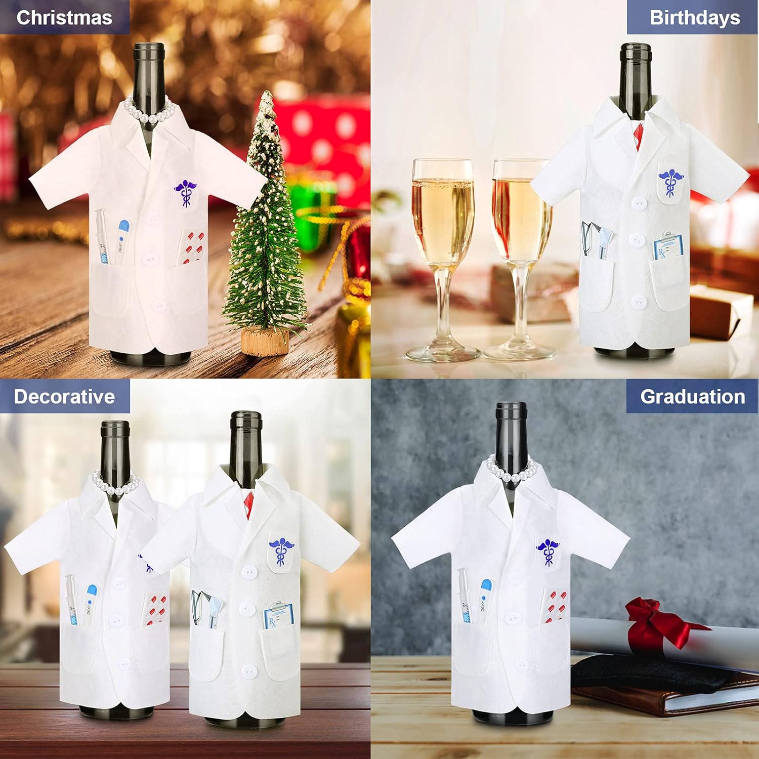 Geiserailie 4 Pcs White Coat Wine Cover Bag with Necklace Tie Shape