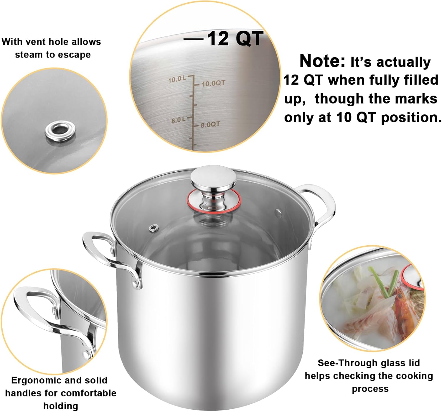 TeamFar 12 Quart Stock Pot with Lid