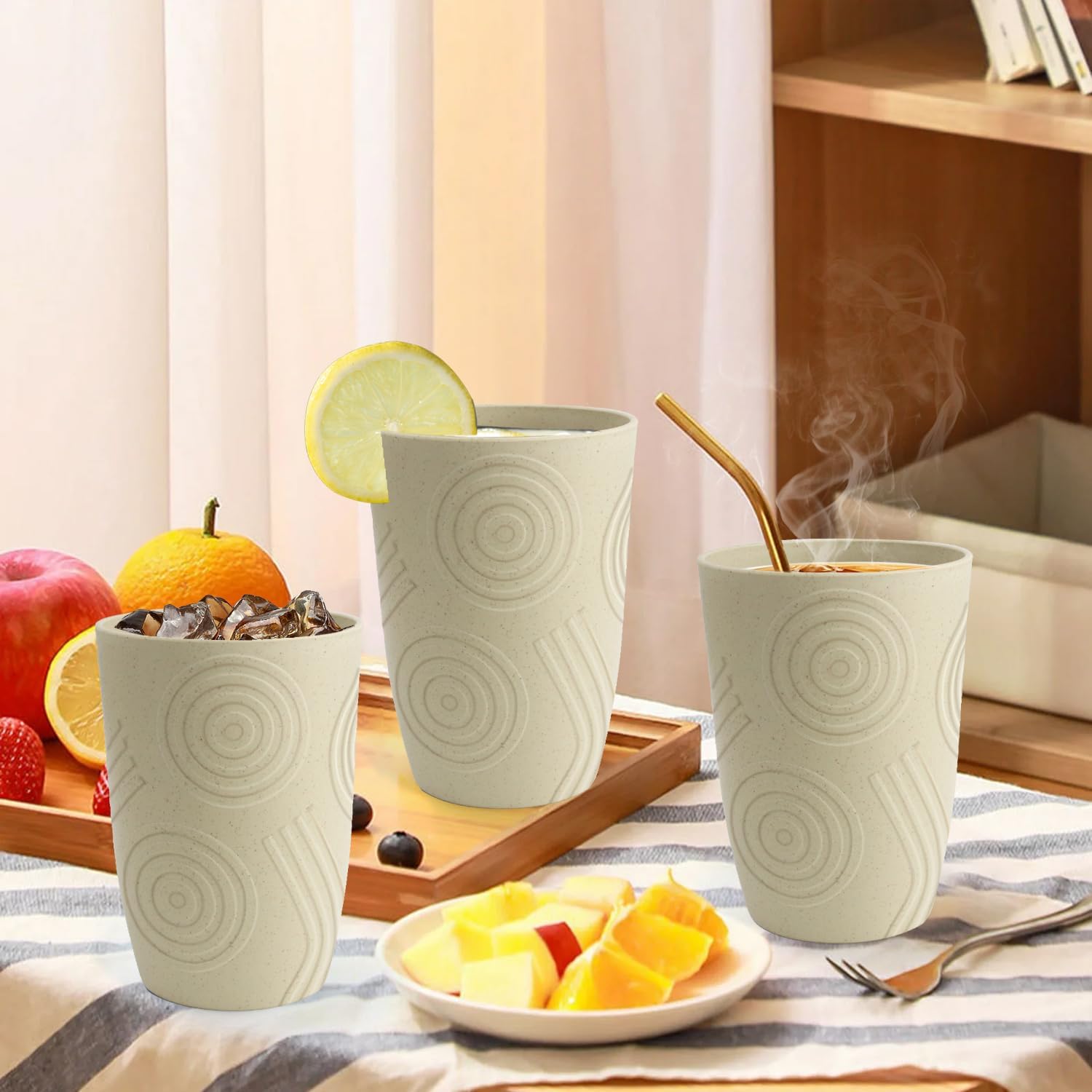 BUSOKIP Wheat Straw Cups 6 Pack 16 Oz Reusable