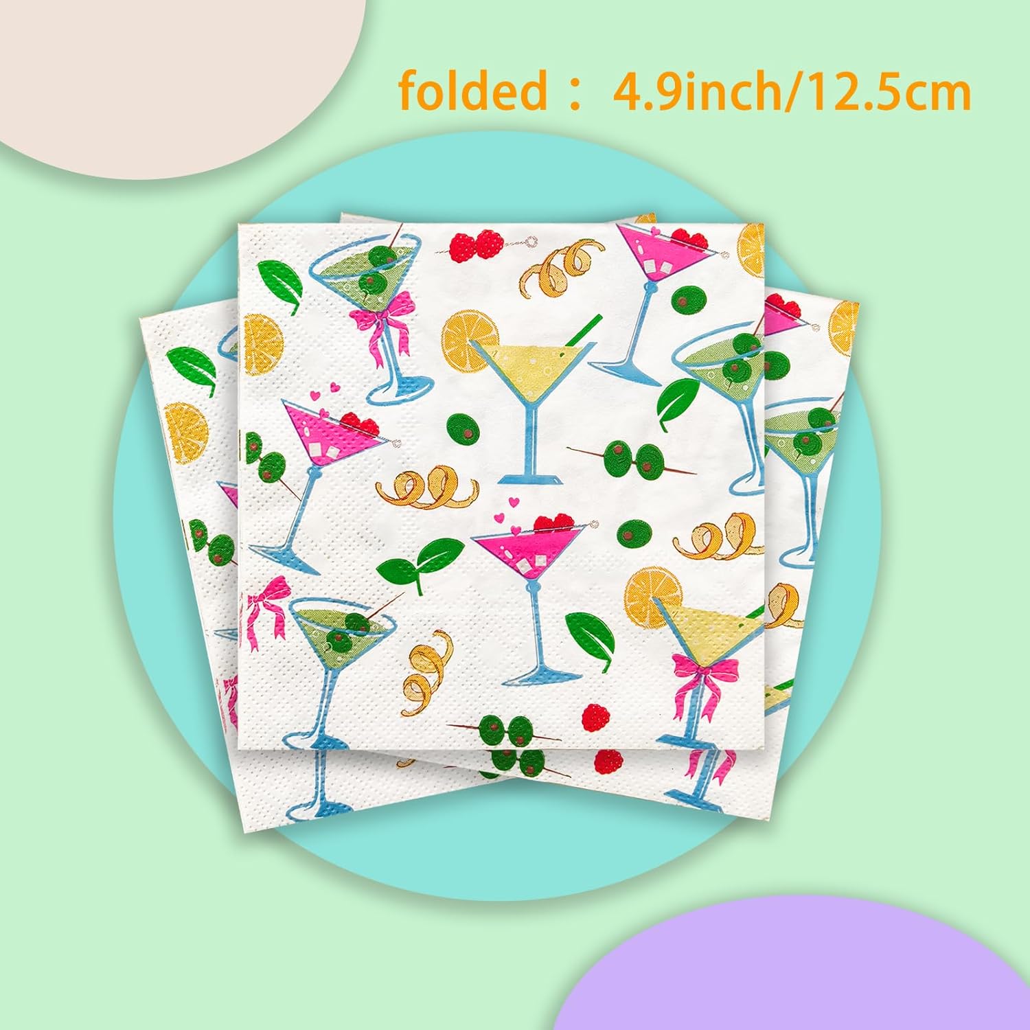 Martini Party Decorations Cocktail Napkins 52 Pack 5x5 Folded