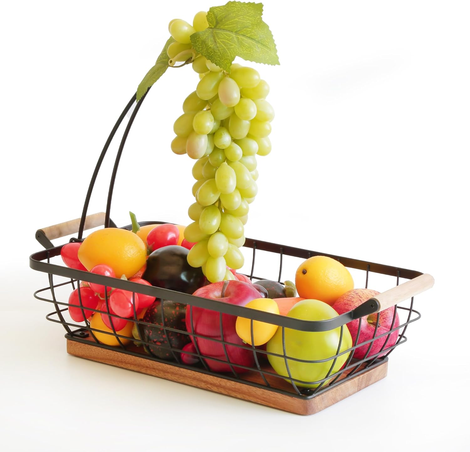 WILDMOS Rectangular Fruit Basket with Banana Hanger and Metal Wire Frame