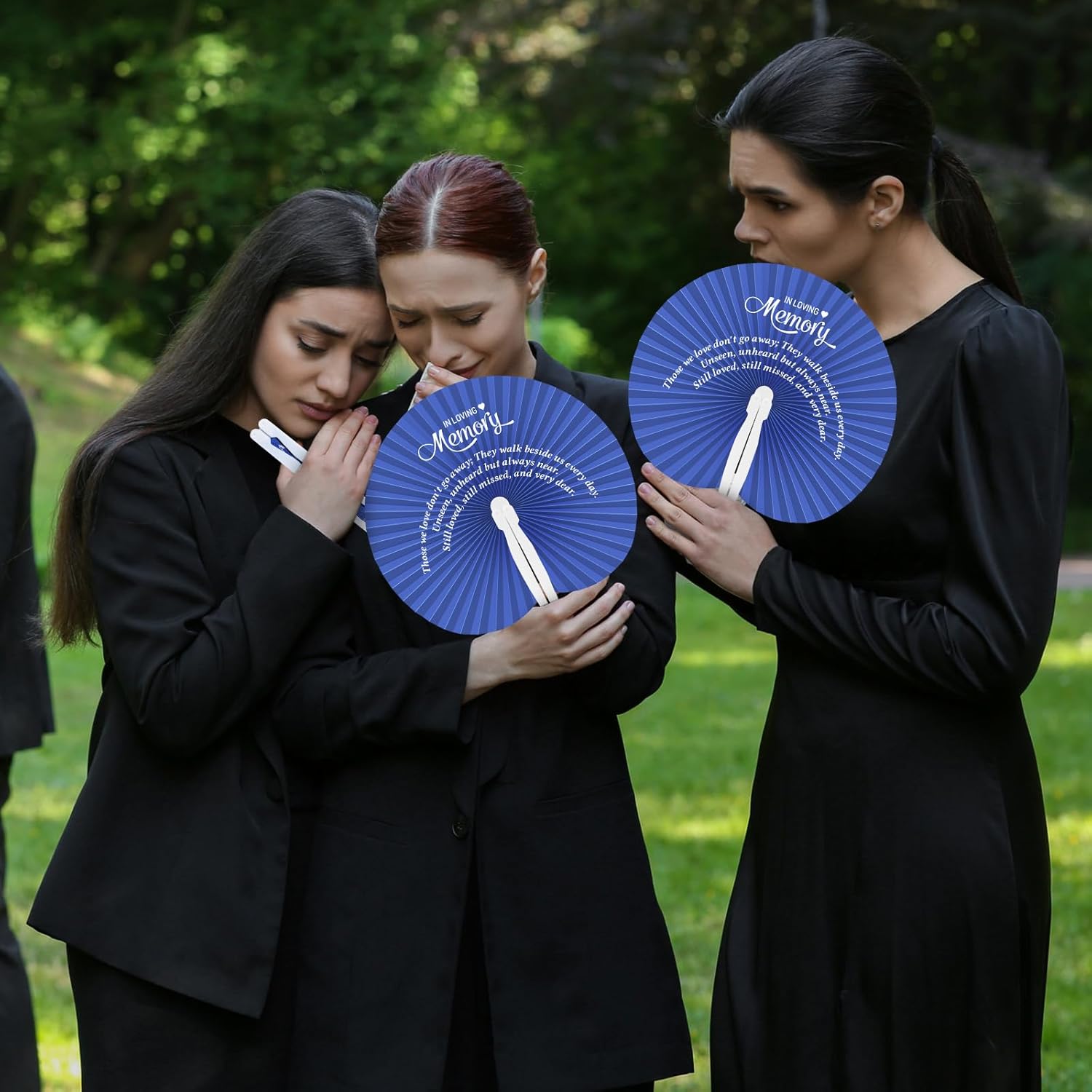 Roowest 25 Pcs Blue Memorial Folding Fans for Funerals
