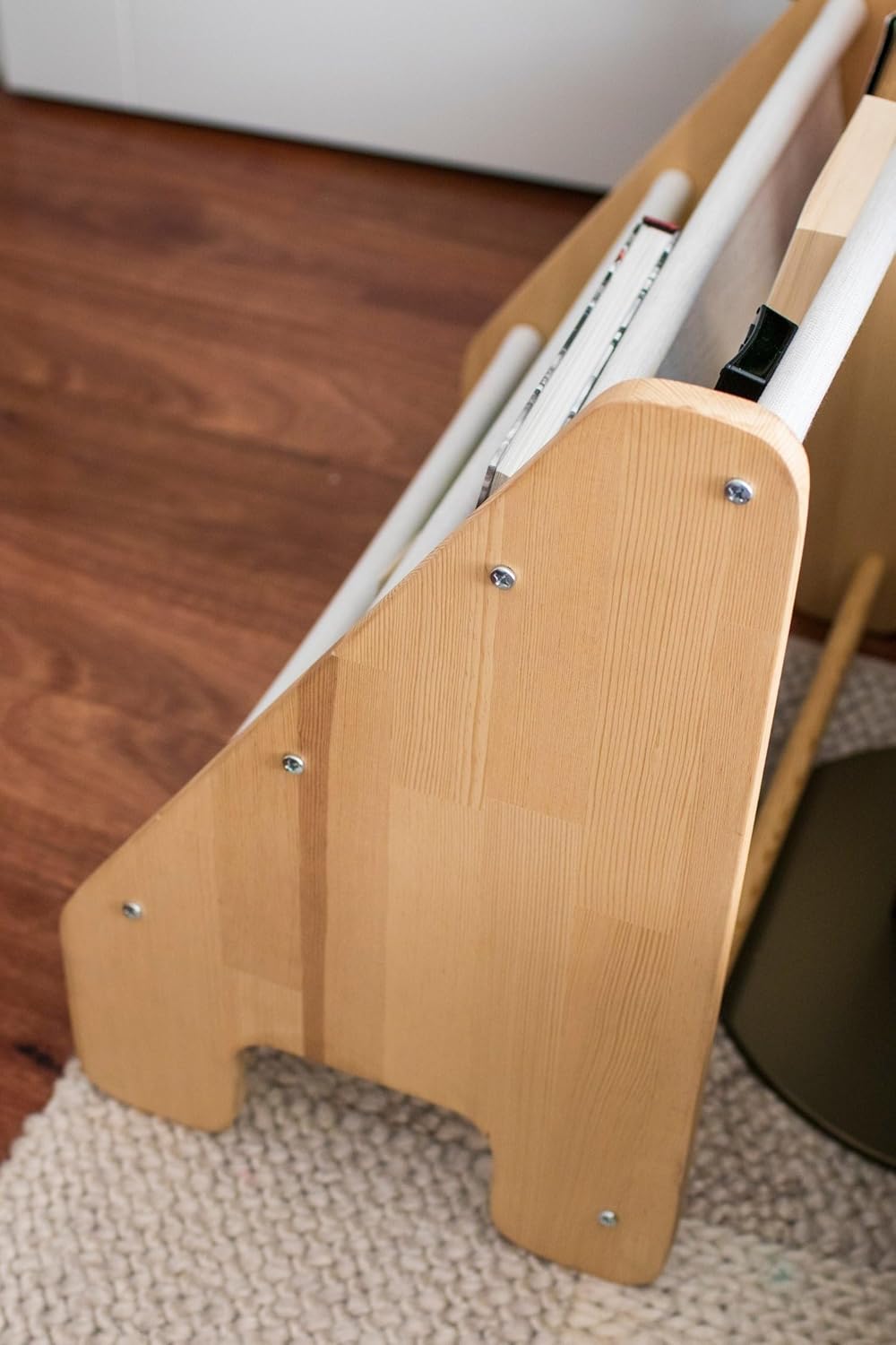 Montessori Bookshelf with Linen Fabric Hanger - 4 Tier Kids Storage Unit