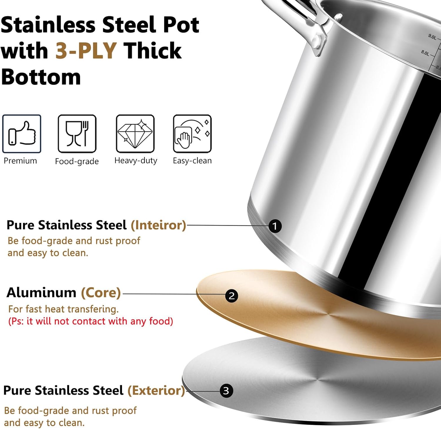 PP CHEF 10 Quart Extra Large Stockpot with Glass Lid