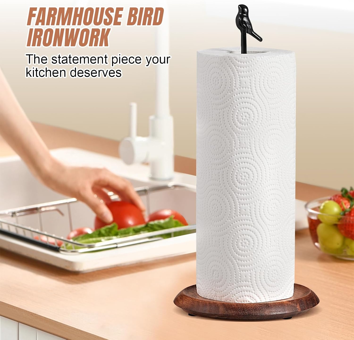 Stylish Bird Shaped Paper Towel Holder Farmhouse Style Black