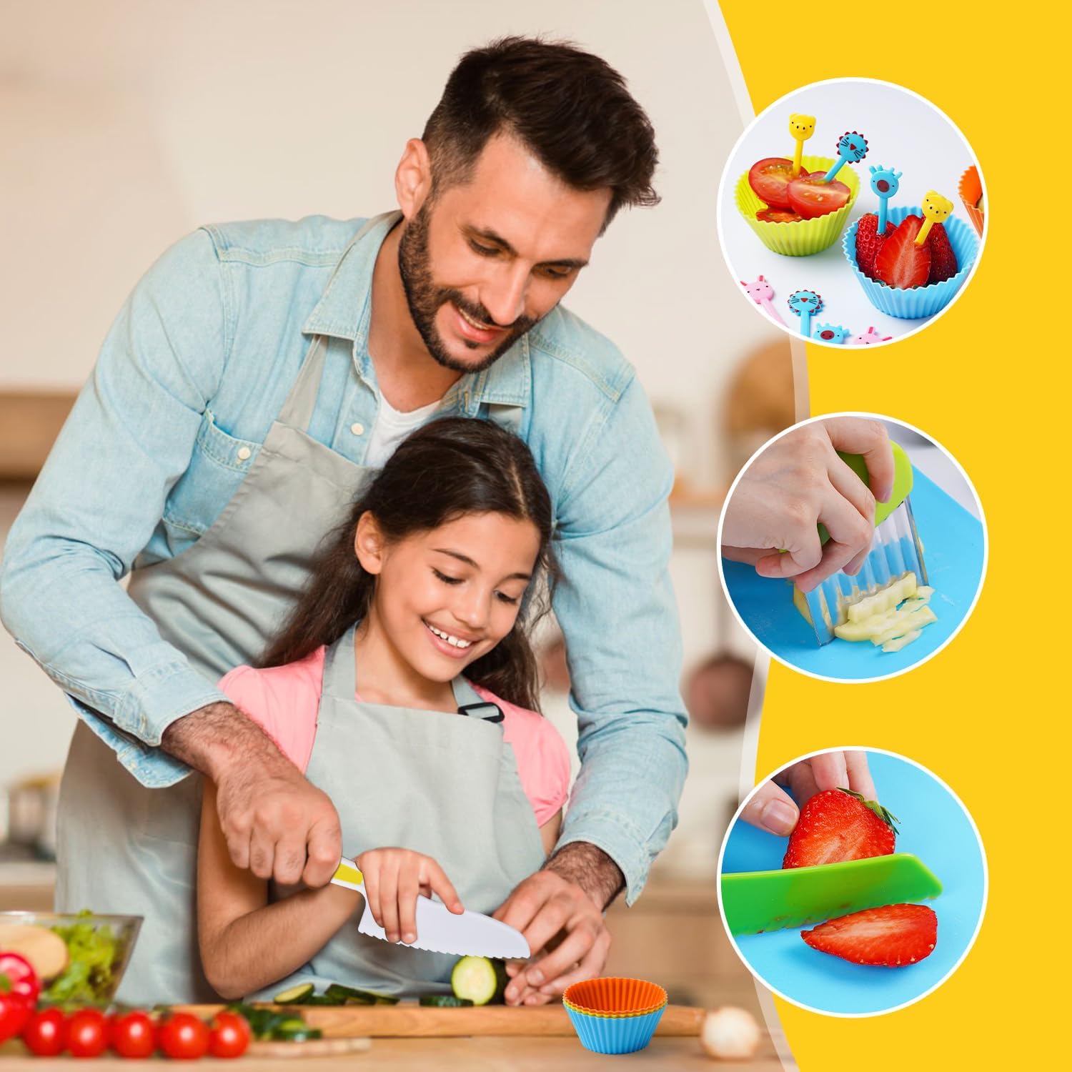 Kids Kitchen Safe Knife Set with Cutting Board and Gloves