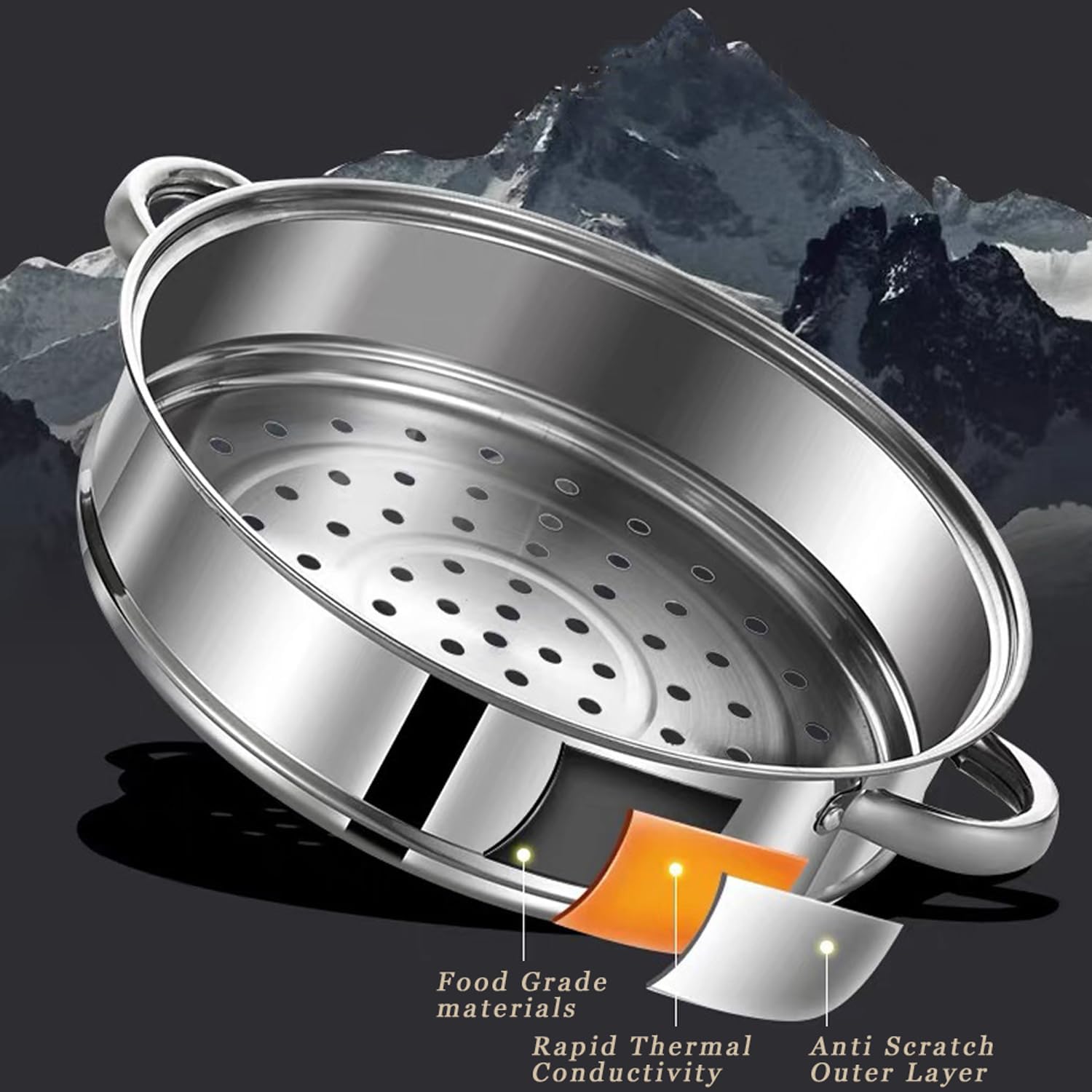 11 Inch Stainless Steel 2-Tier Steamer Pot with Lid