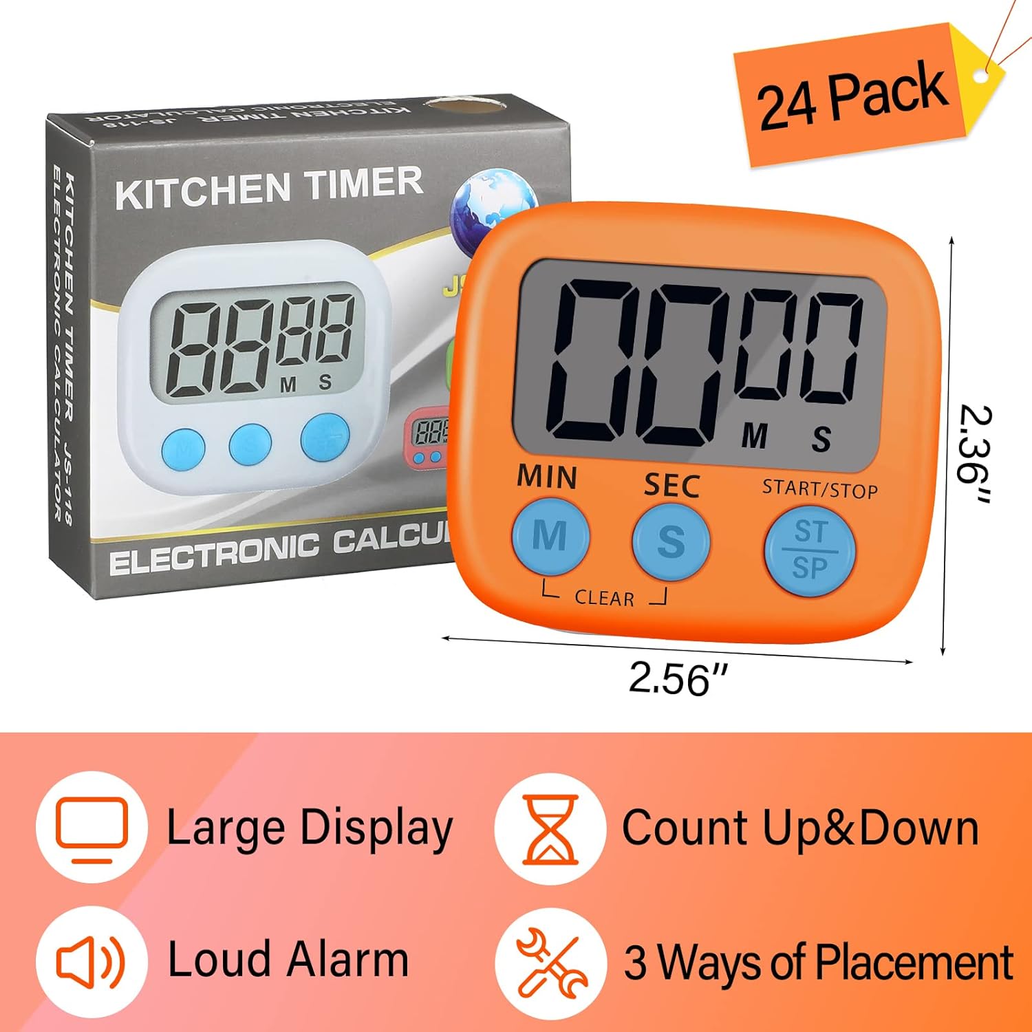 24 Piece Digital Kitchen Timer with Magnetic Base