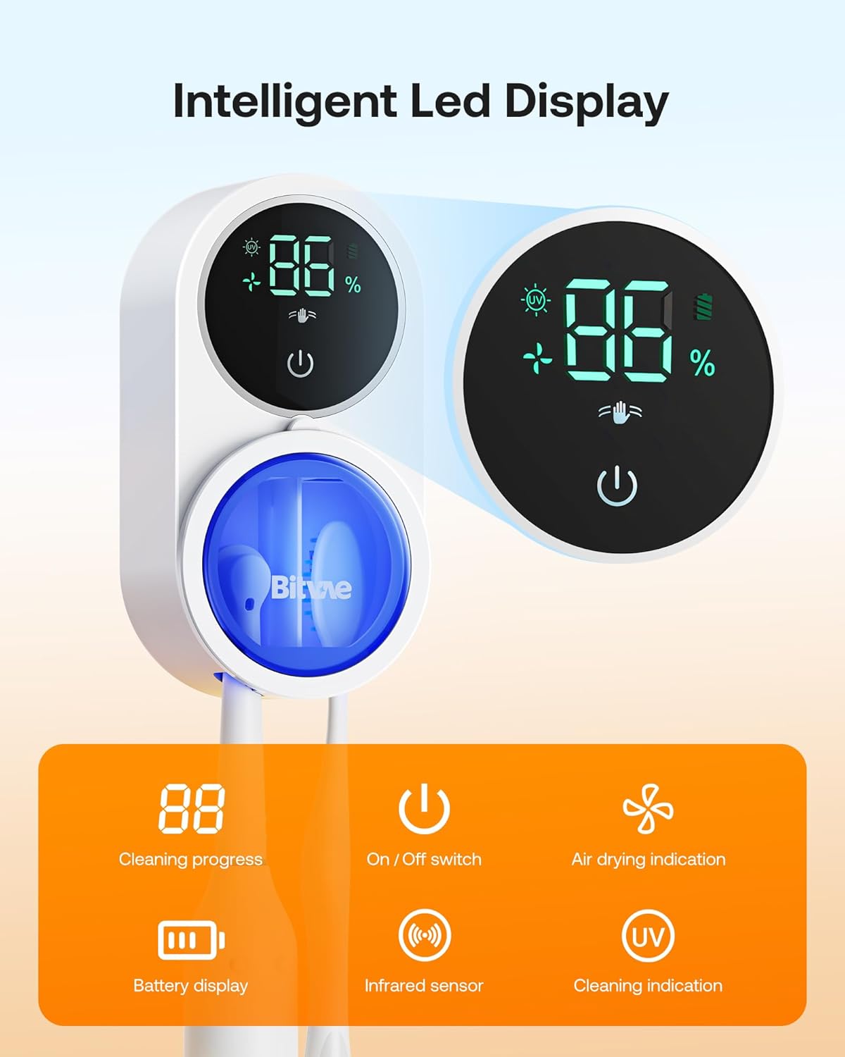 Bitvae Toothbrush Cleaner With LED Display Wall Mount Holder