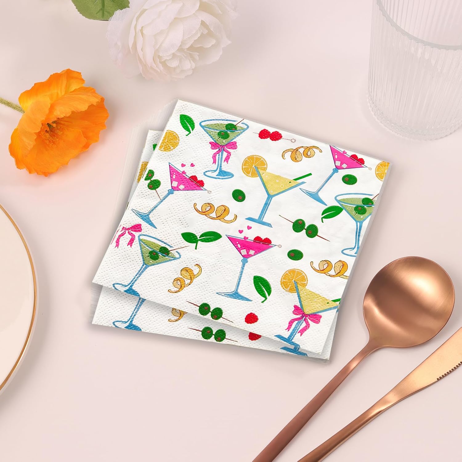 Martini Party Decorations Cocktail Napkins 52 Pack 5x5 Folded
