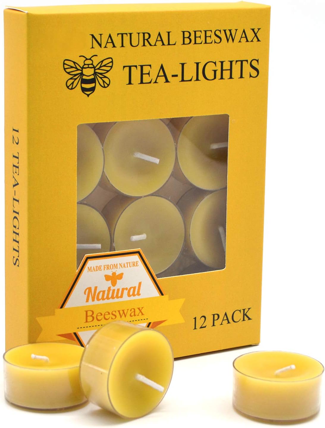 Natural Yellow Beeswax Tea Light Candles 12pcs Organic Scented Clean Burning