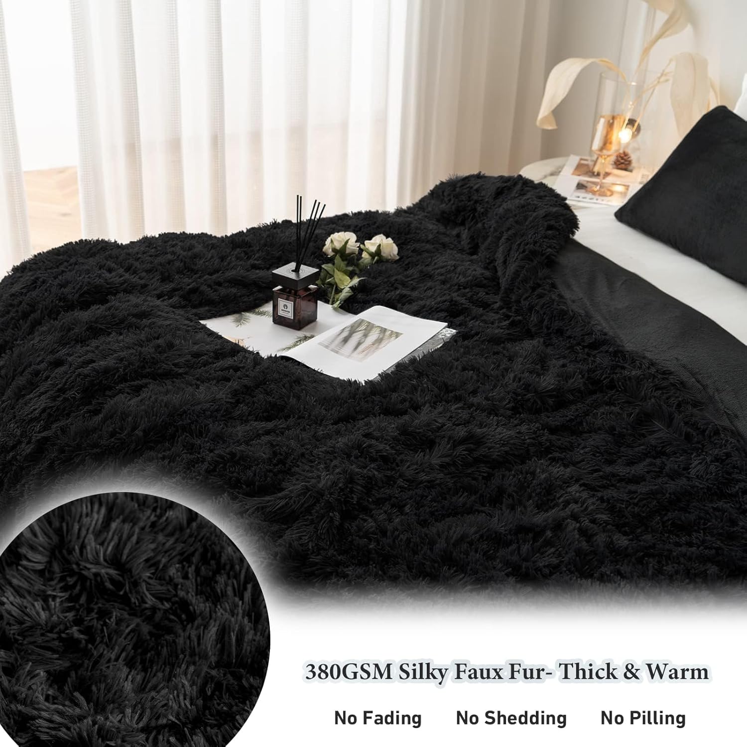 CHOSHOME Plush Shaggy Duvet Cover Twin 3PCS Set Black
