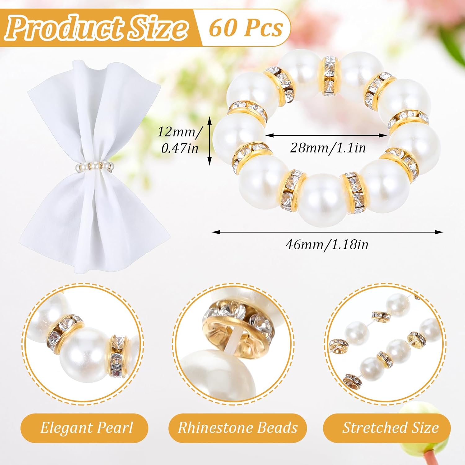 60 Pcs Pearl Napkin Rings for Elegant Weddings and Parties