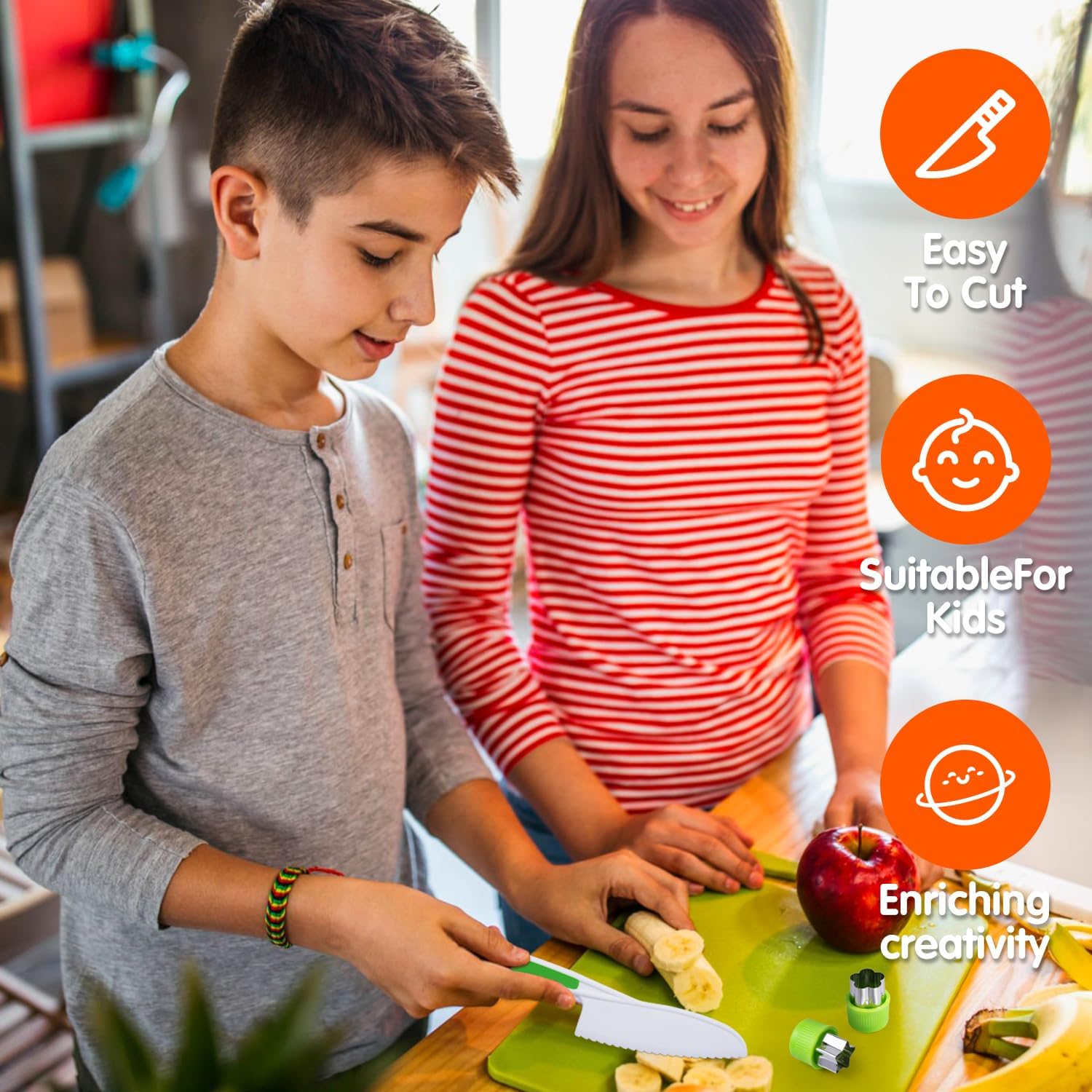 Kids Kitchen Safe Knife Set with Cutting Board and Gloves