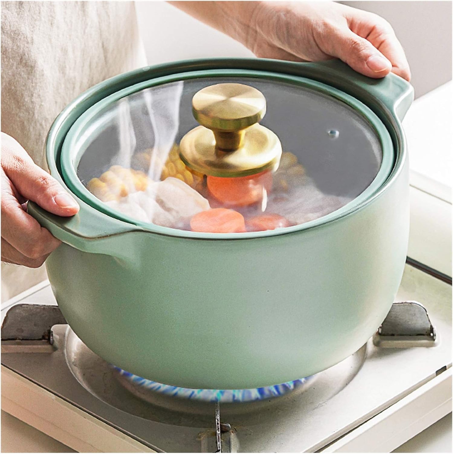 SISWIM 35L Ceramic Stock Pot with Glass Lid