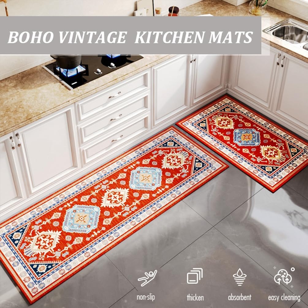 Soft Anti Fatigue Kitchen Rug with Distressed Floral Design