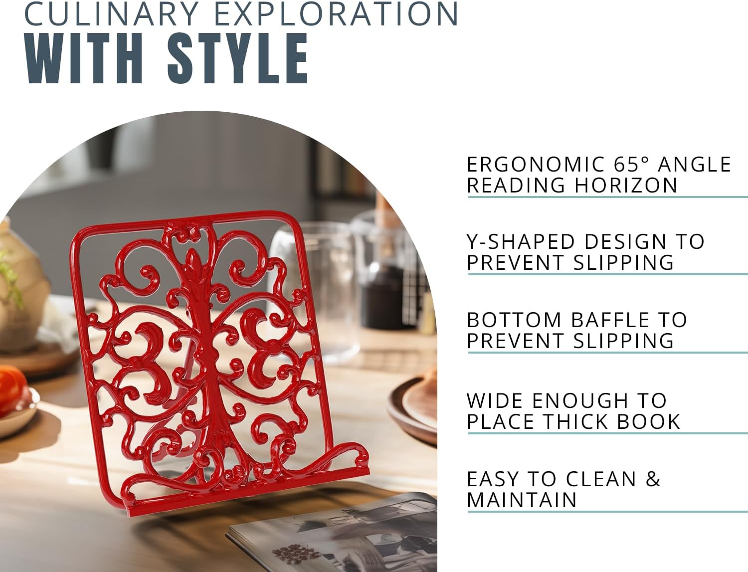 Comfify Cast Iron Cook Book Stand - Adjustable and Durable
