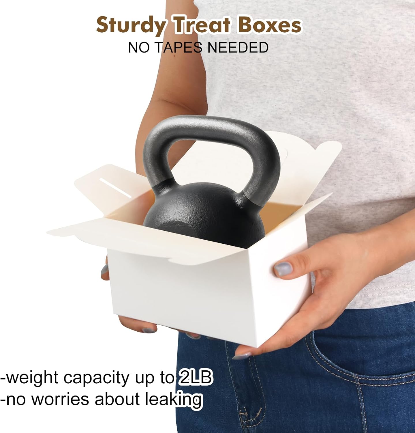 Moretoes 48 Pack White Treat Boxes with Handles for Parties