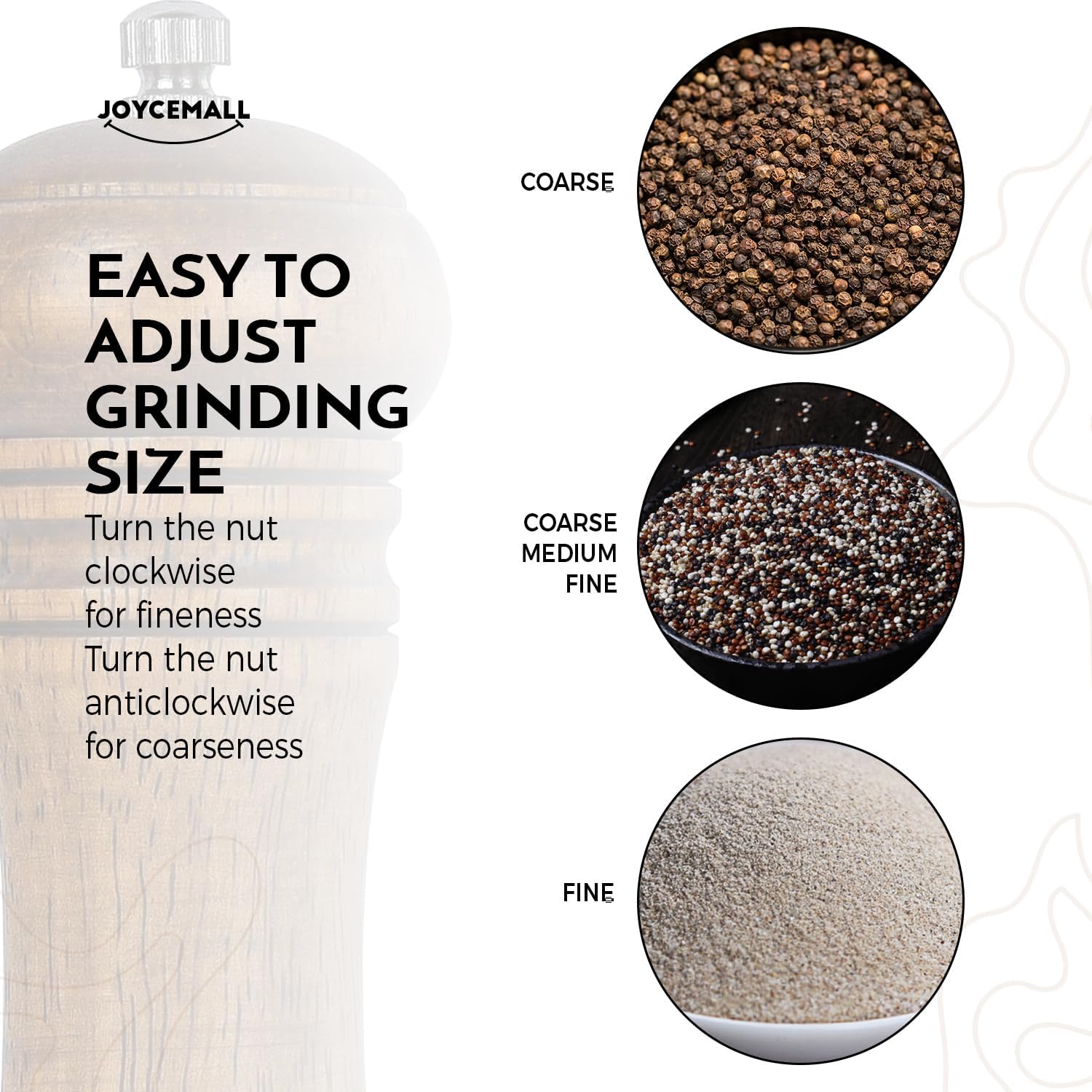 10 Inch Wood Salt and Pepper Grinder Set with 6 Pieces