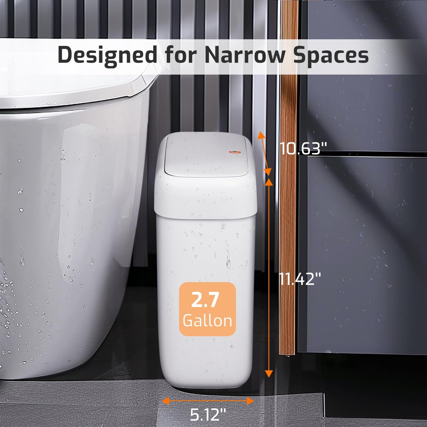 MOPALL Small Bathroom Trash Can with Lid 26 Gallons White