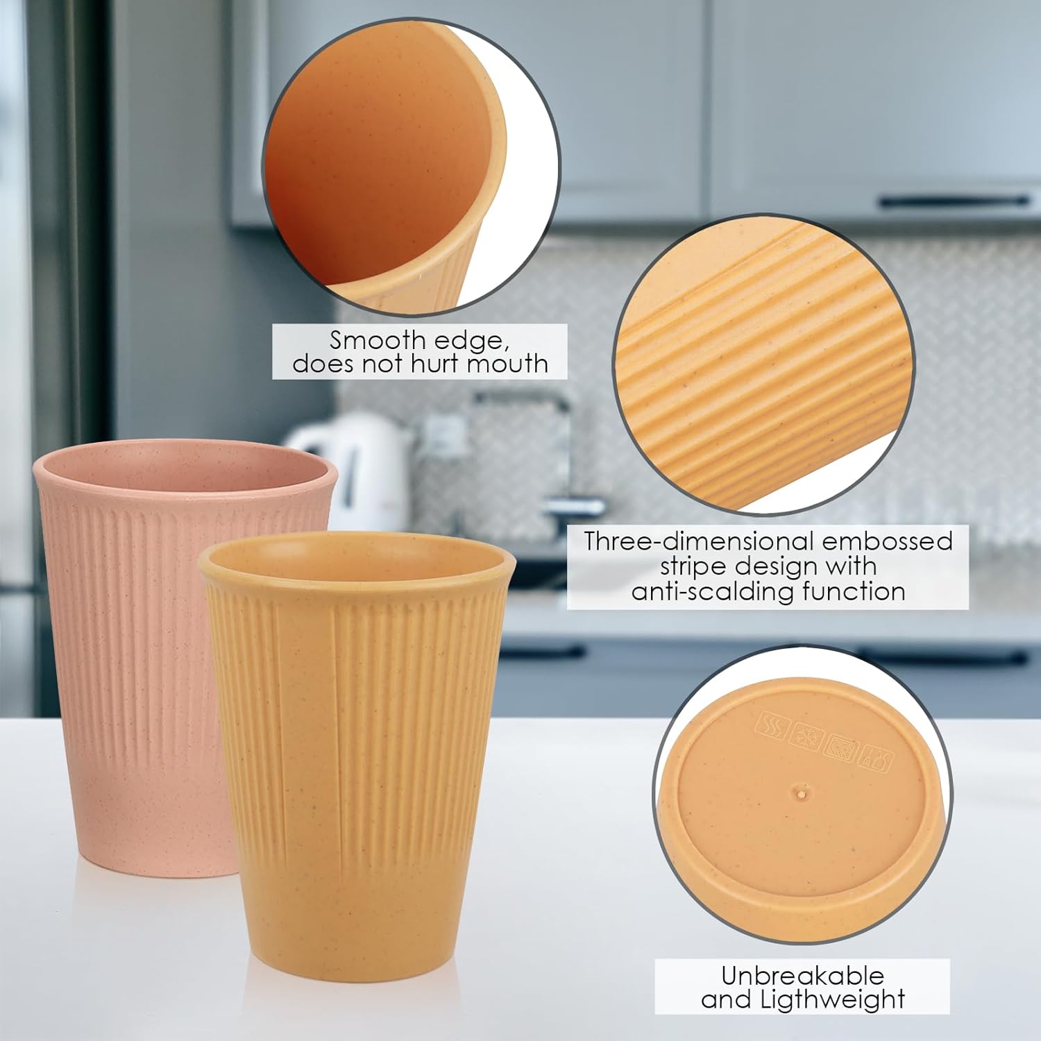 Phyllia 12 oz Reusable Wheat Straw Cups Set of 6