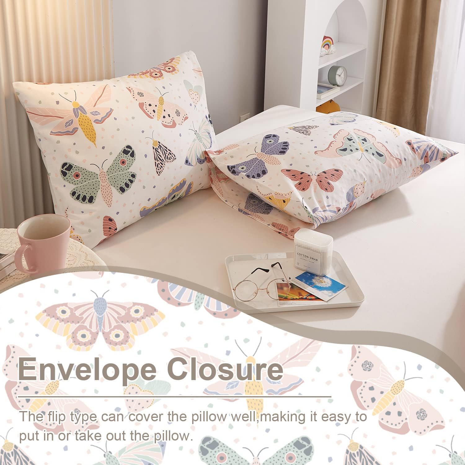 Ivellow Twin Duvet Cover Kids Butterfly White 3Pcs
