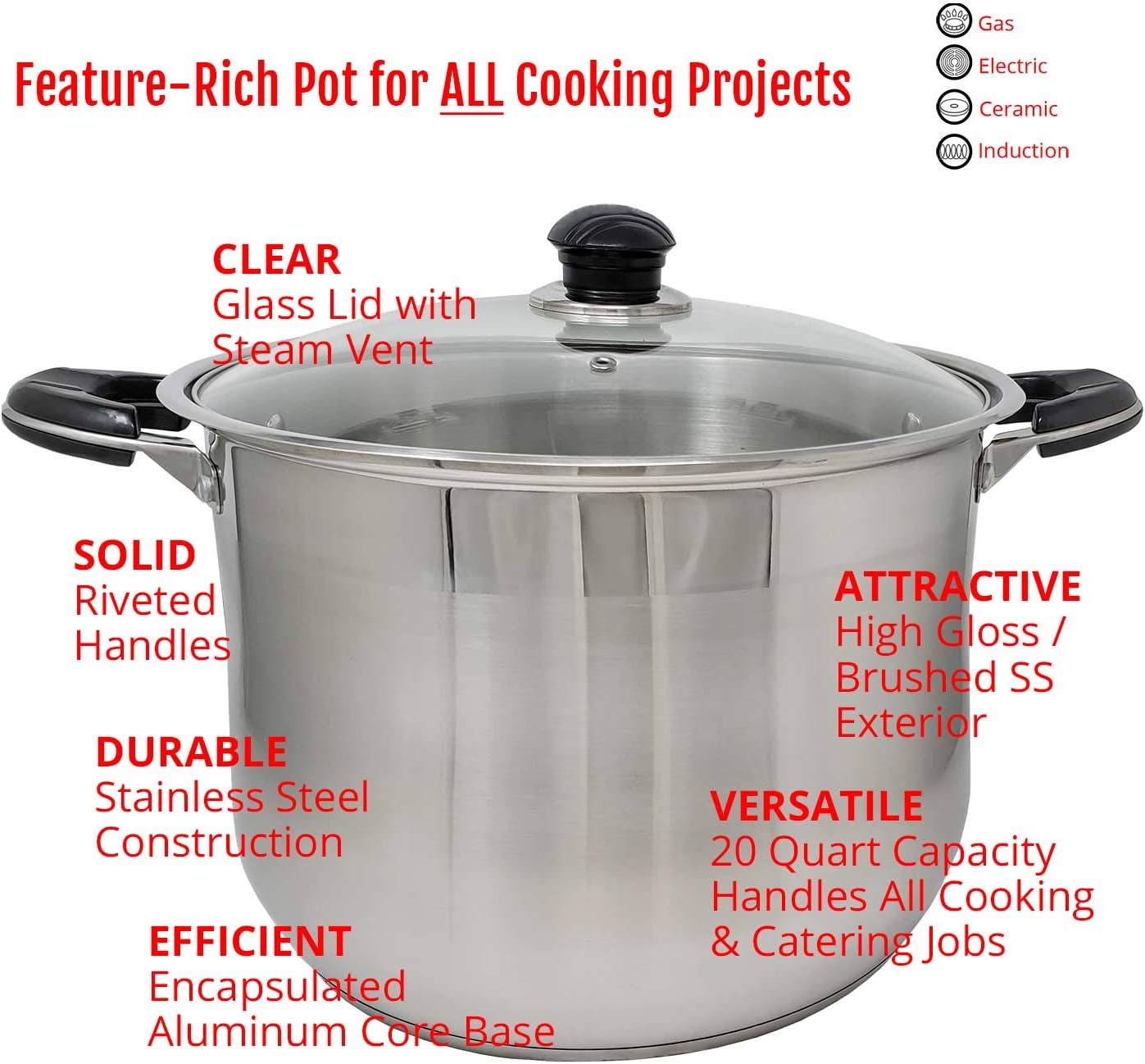 20 Quart Commercial Grade Stainless Steel Stock Pot