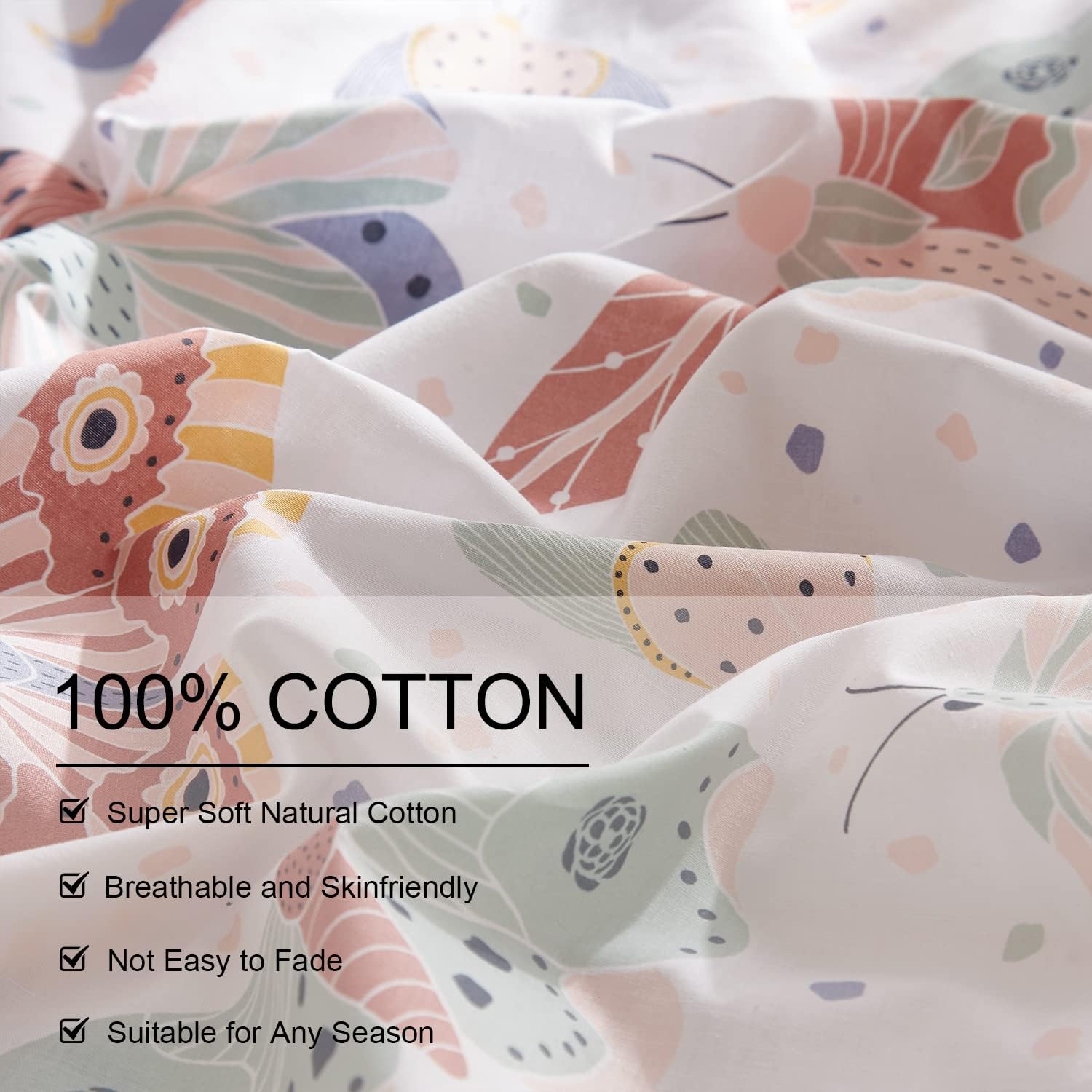 Ivellow Twin Duvet Cover Kids Butterfly White 3Pcs