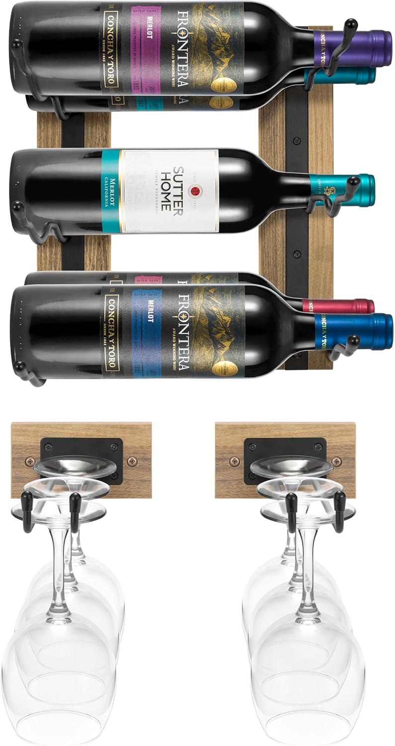 Sorbus Wall Mounted Wine Rack Stemware Set