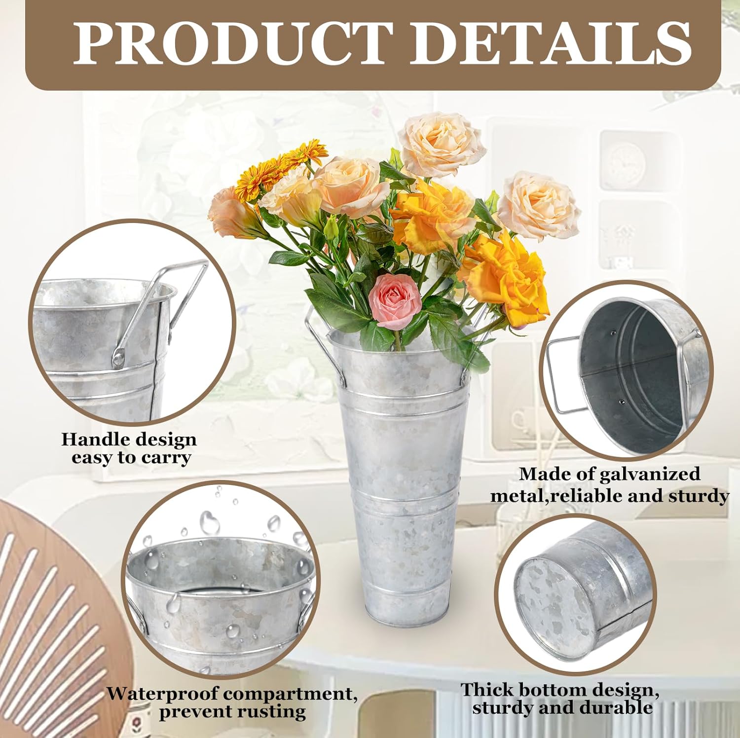8pcs 10inch Galvanized Flower Bucket Set
