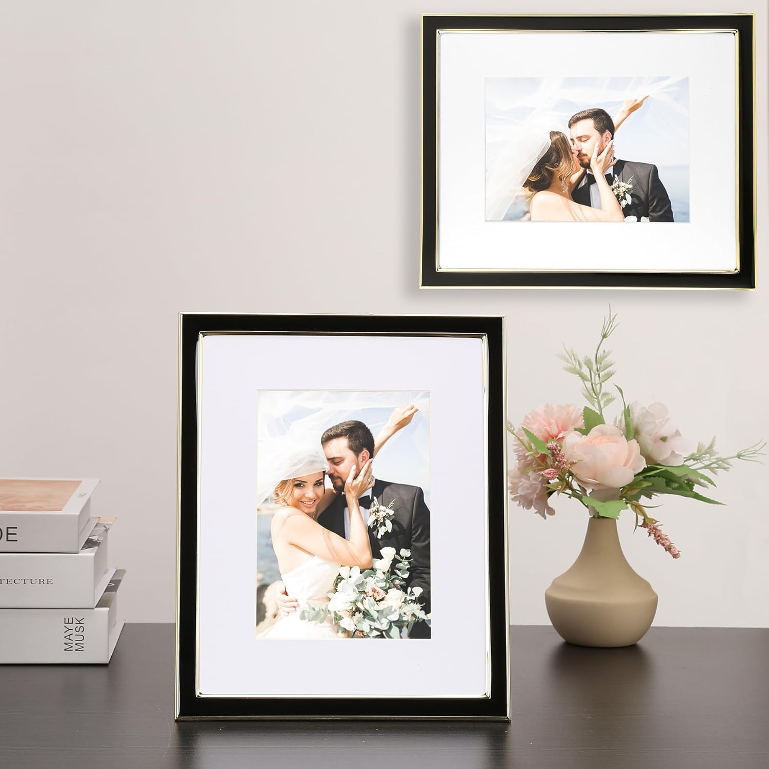 8x10 Gold Metal Edge Frames Set of 2 with Easel