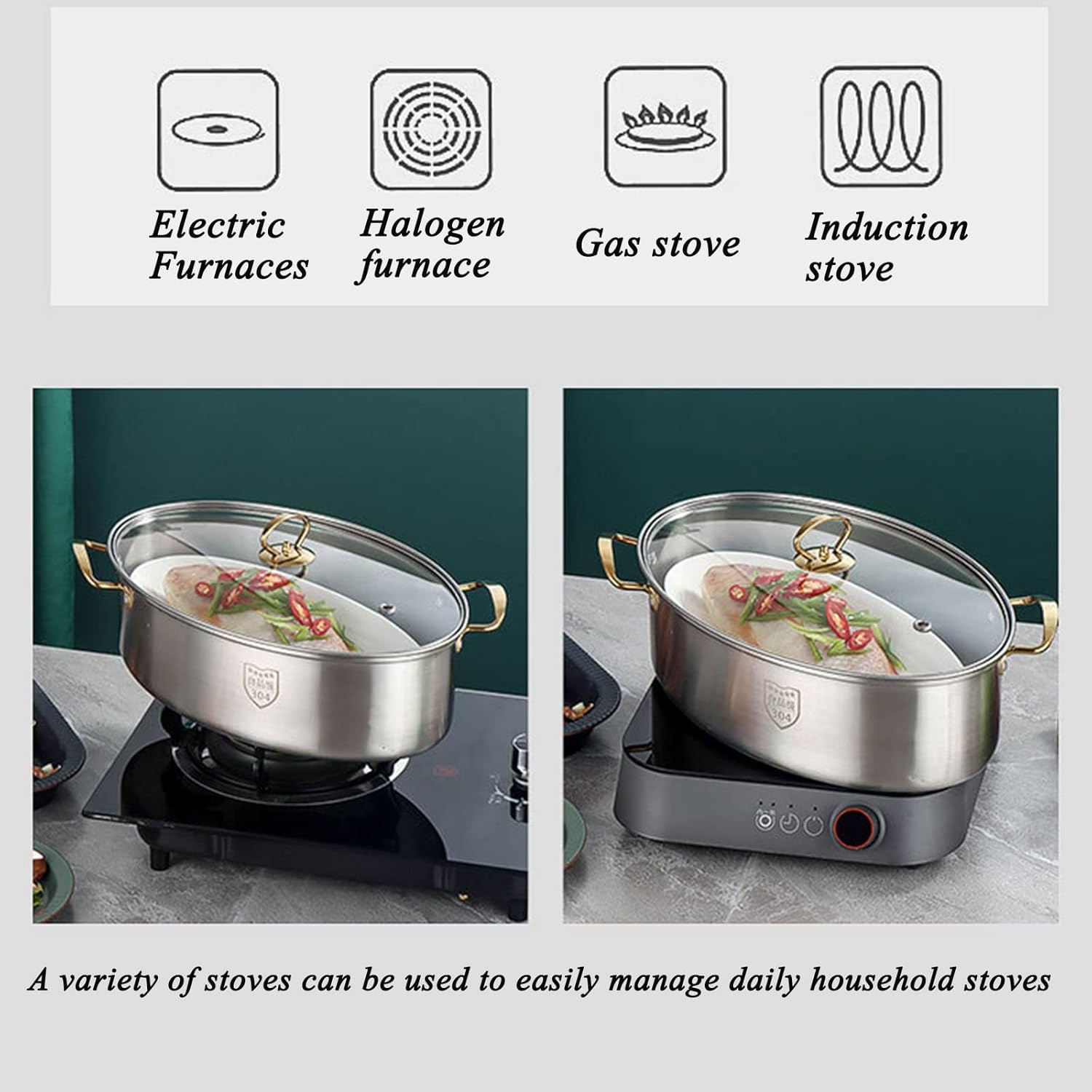 SVRITE Stainless Steel Fish Steamer Oval Pasta Pot Braiser