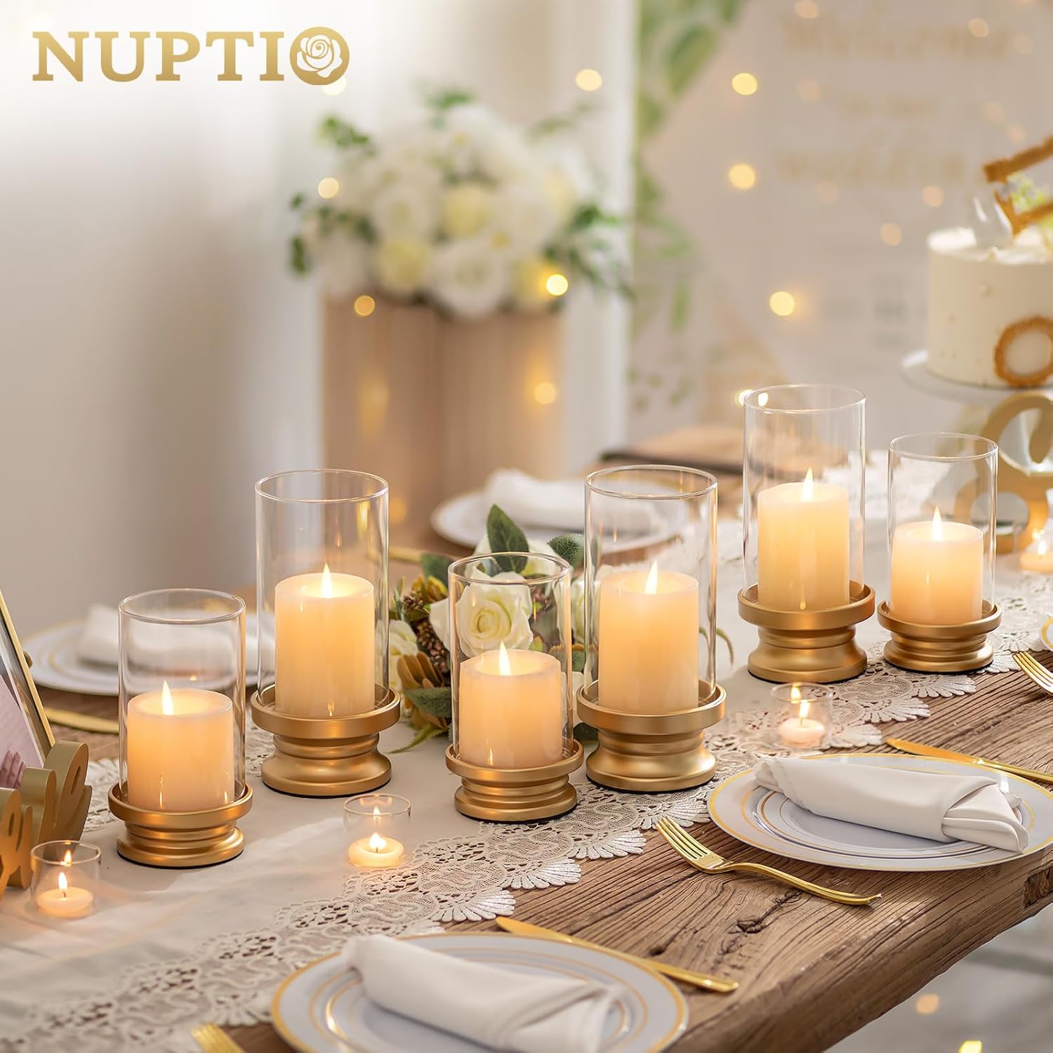 NUPTIO Hurricane Candle Holder Set of 2 Gold