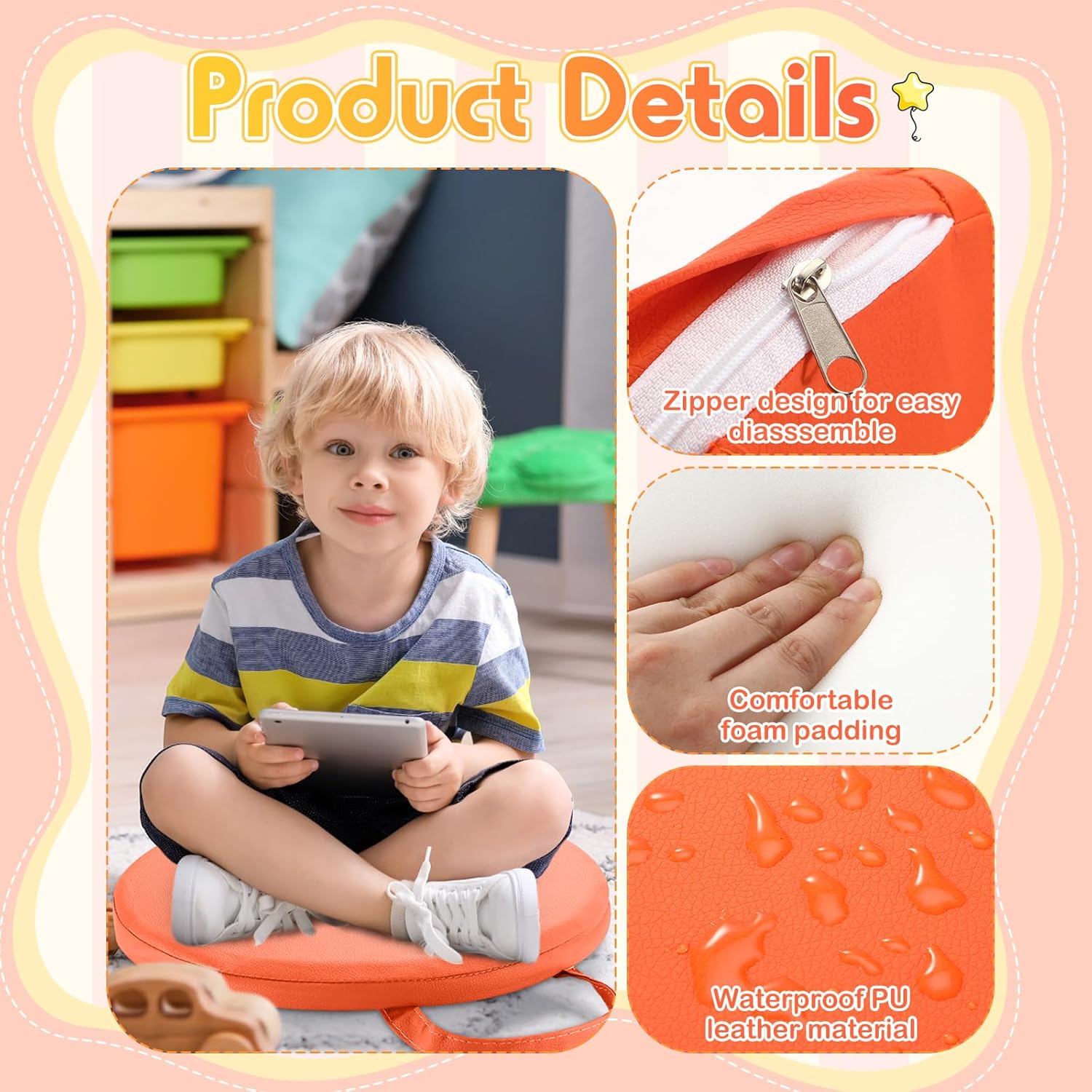 Suzile 12 Pcs Round Floor Cushions for Kids