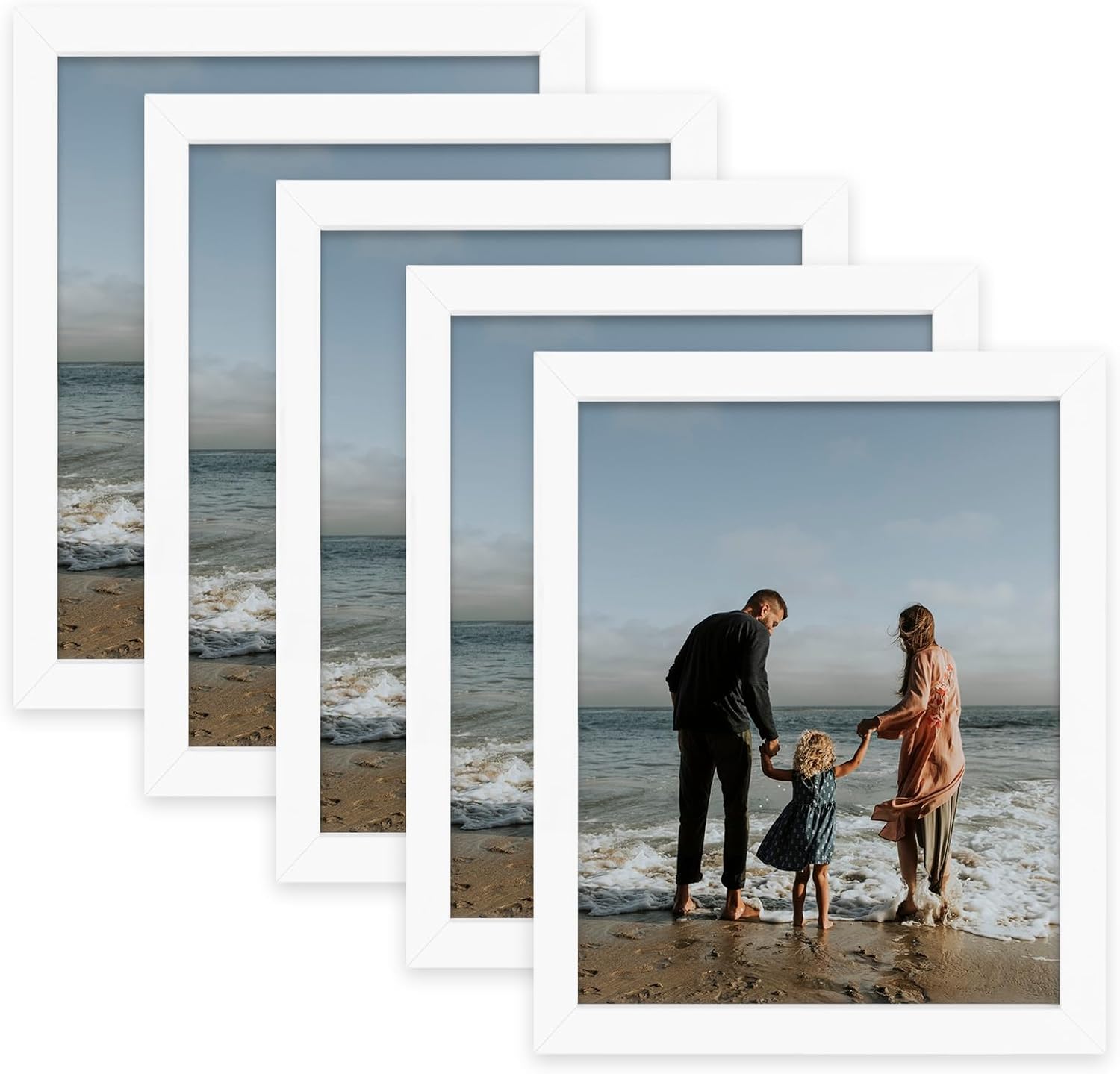 Golden State Art 8x10 White Wooden Picture Frame with Tempered Glass 5 Packs