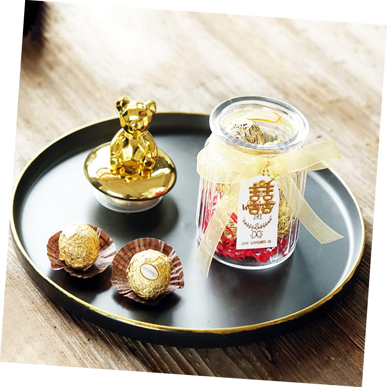 1Pc Elegant Glass Candy Box with Gold Plated Lid