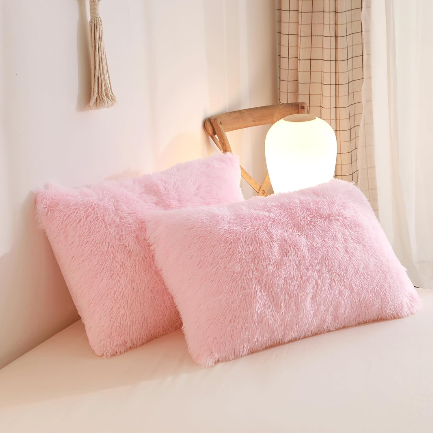 Fluffy Pink Duvet Cover Twin Set with Furry Pillow Cases