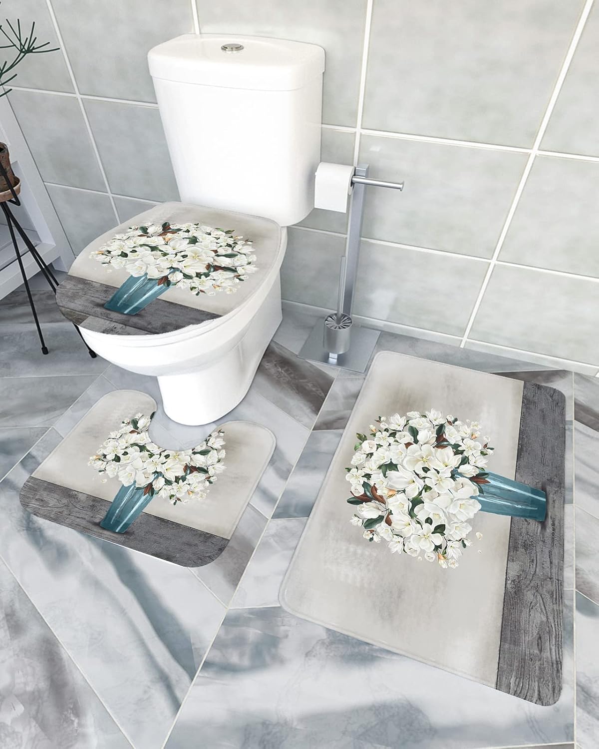 YESOF66 3 Piece Bathroom Rug Set with Non-Slip Backing