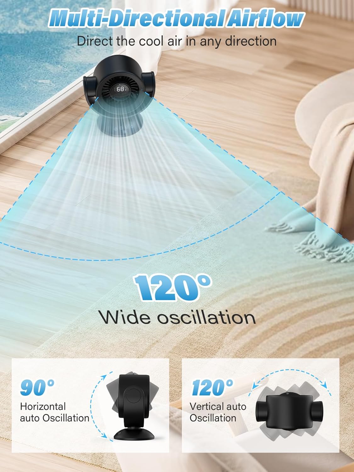 SECHKISS Desk Fan with 100 Speeds and Auto Oscillation Black