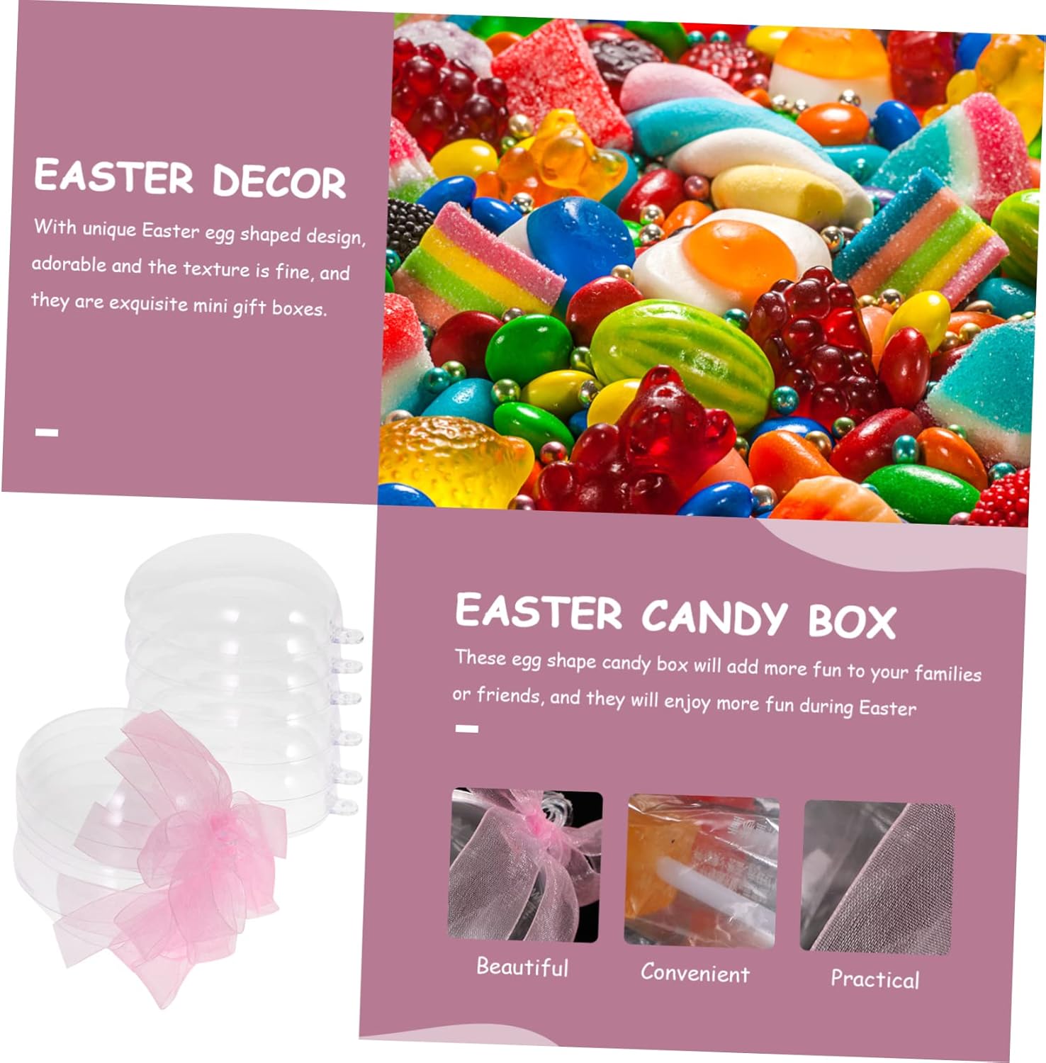 PRETYZOOM 6pcs Clear Egg Shaped Candy Holder for Easter Party Favors