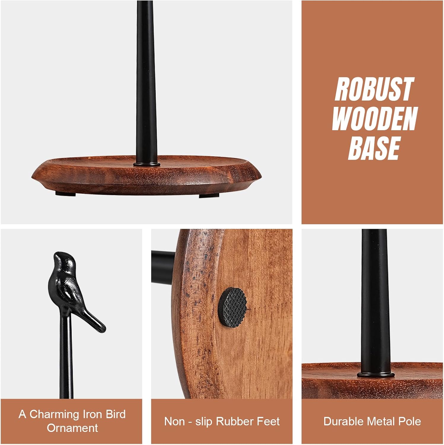 Stylish Bird Shaped Paper Towel Holder Farmhouse Style Black