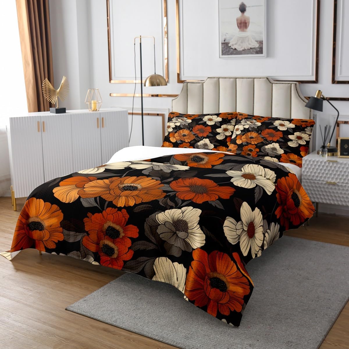 Erosebridal Watercolor Floral King Bedspread Set
