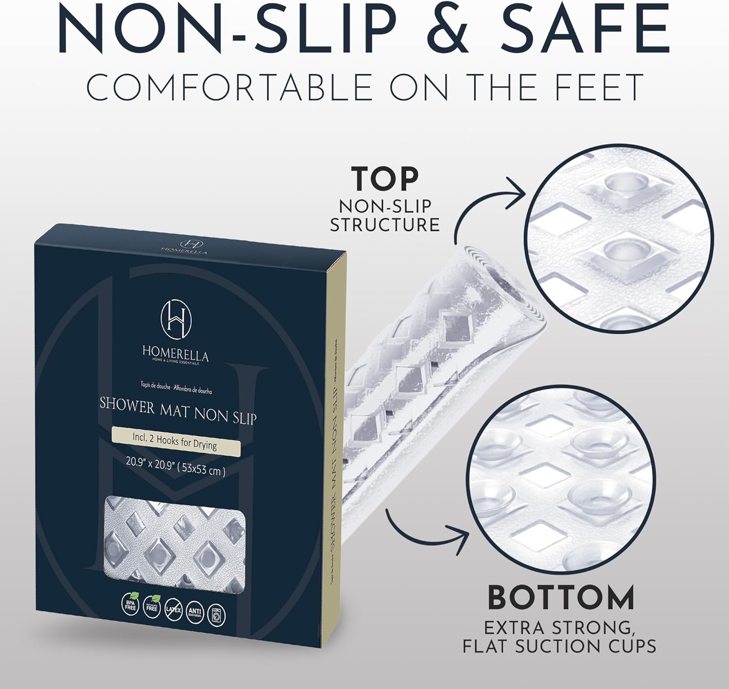 Homerella Anti Slip Shower Mat 21x21 Inch