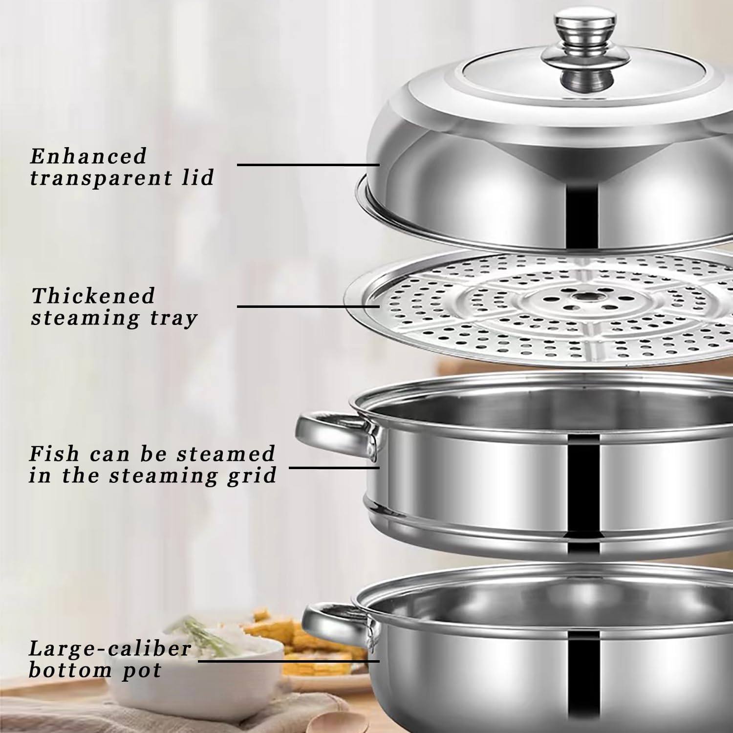 11 Inch Stainless Steel 2-Tier Steamer Pot with Lid