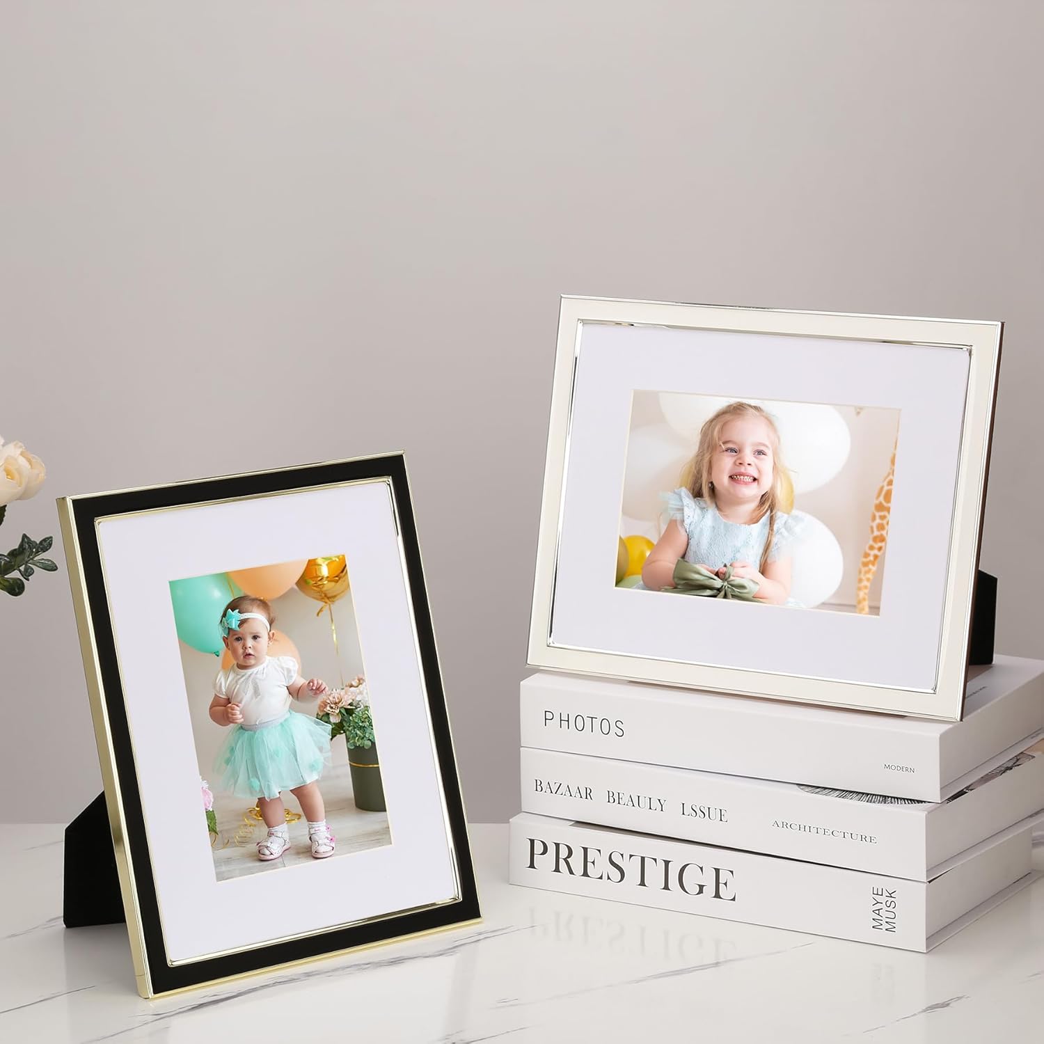 8x10 Gold Metal Edge Frames Set of 2 with Easel