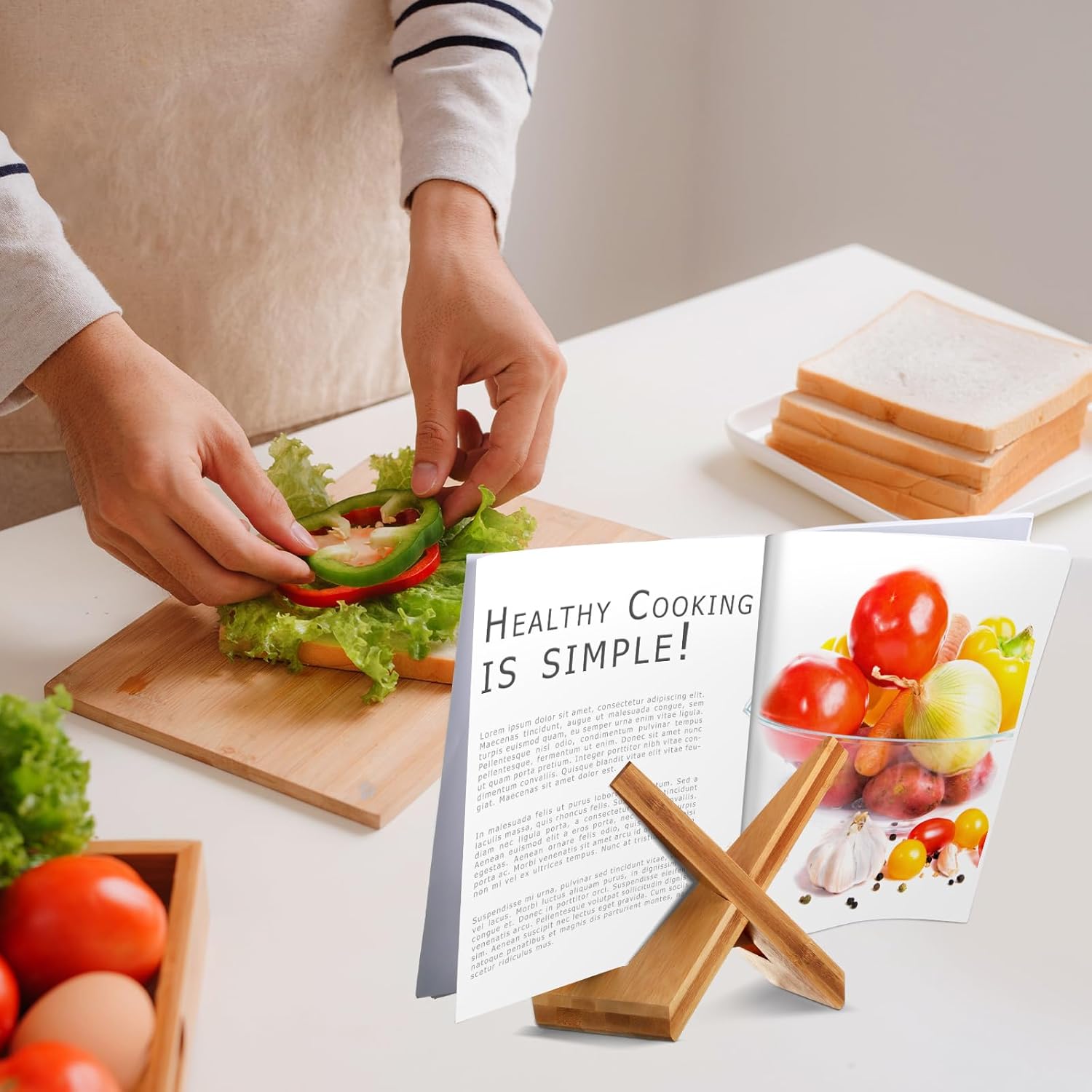 Wooden Cookbook Stand with Adjustable Angle