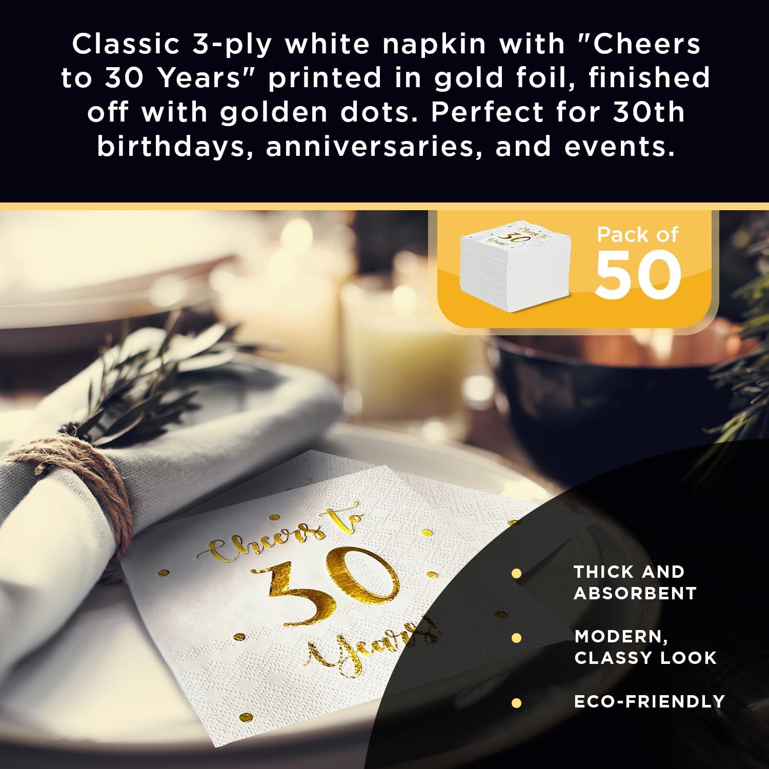 Cheers to 30 Years Cocktail Napkins 50-Pack